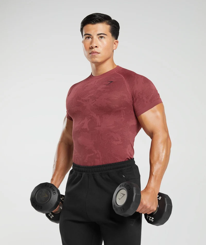 Gymshark Geo Seamless T-Shirt - Soft Berry/Rich Maroon