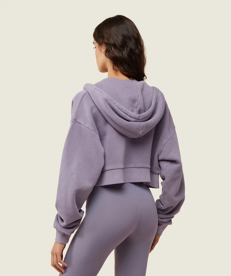 Gymshark Comfort Cropped Full Zip Hoodie - Fog Purple/Pigment Garment Dye + Wash