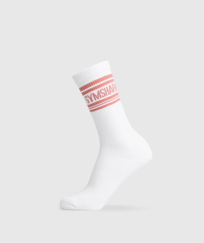 Gymshark Stripe Crew Single - White/Sunbaked Pink