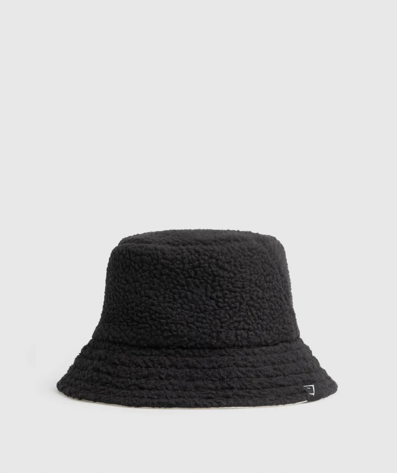 Gymshark Fleece Reversible Bucket Hat - Black/Pebble Grey
