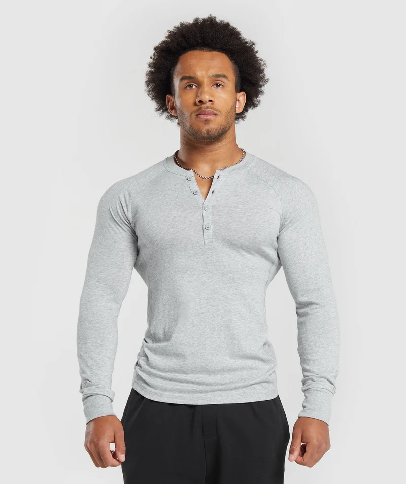 Gymshark Rest Day Essentials Henley - Light Grey Core Marl