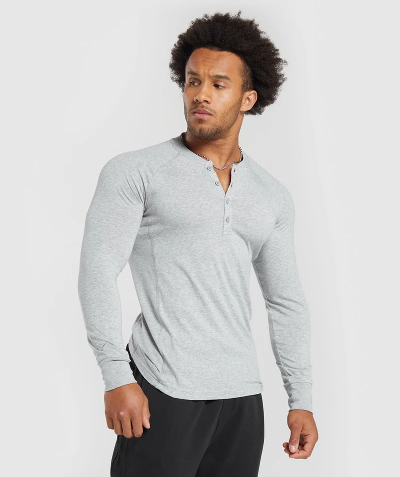 Gymshark Rest Day Essentials Henley - Light Grey Core Marl