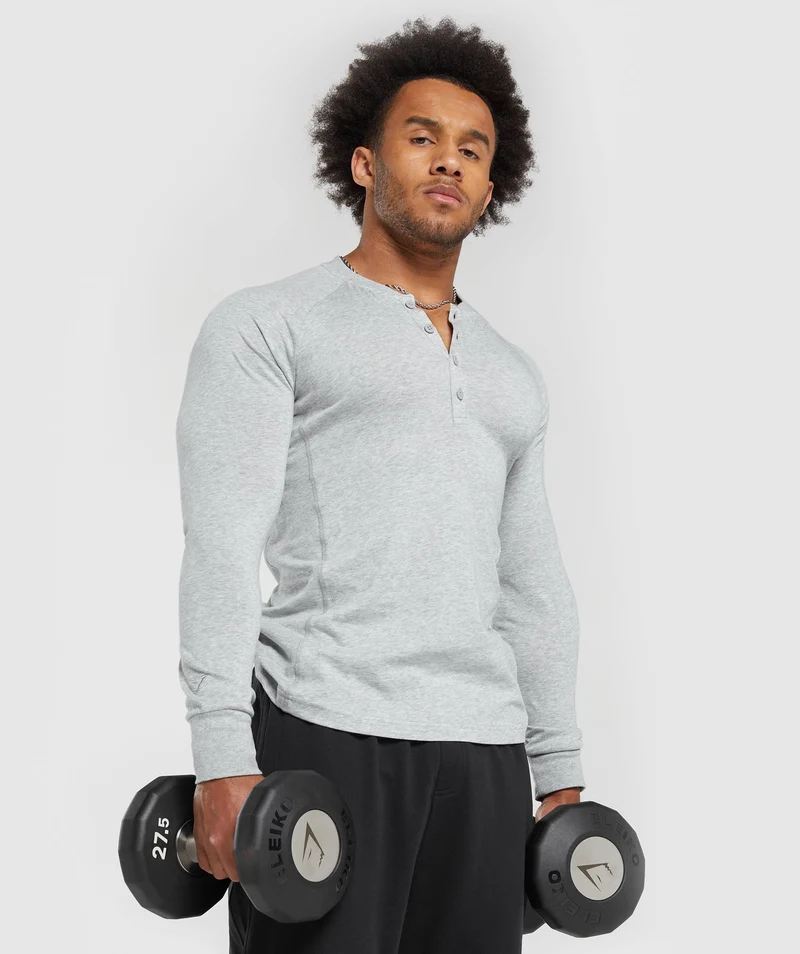 Gymshark Rest Day Essentials Henley - Light Grey Core Marl