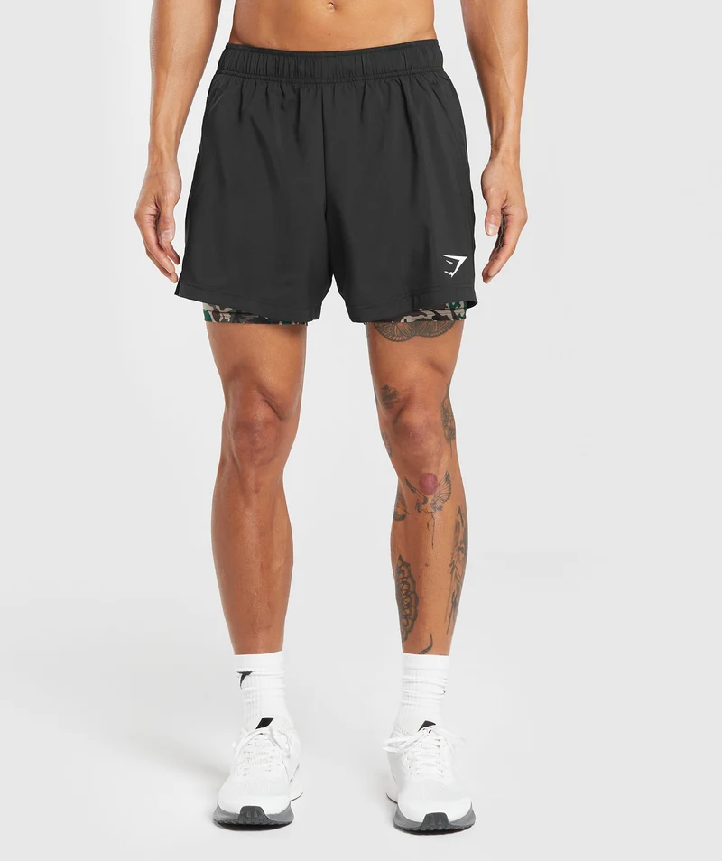 Gymshark Sport 5" 2-in-1 Shorts - Black/Cement Brown