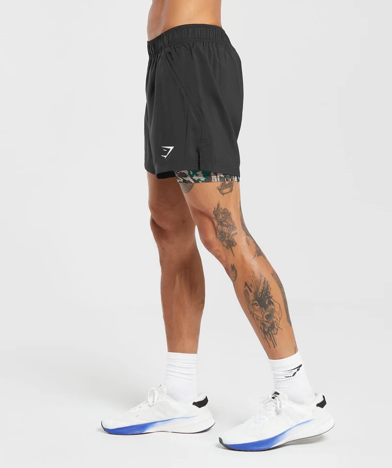 Gymshark Sport 5" 2-in-1 Shorts - Black/Cement Brown