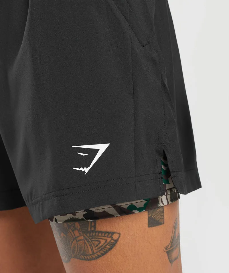 Gymshark Sport 5" 2-in-1 Shorts - Black/Cement Brown