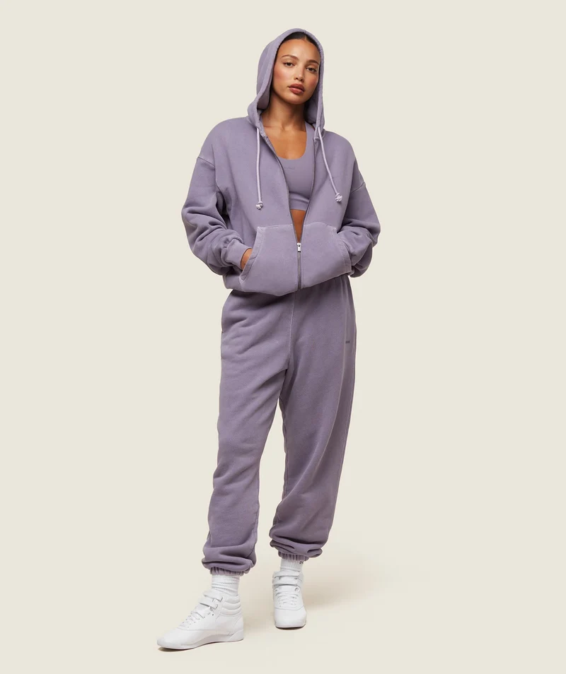 Gymshark Comfort Oversized Full Zip Hoodie - Fog Purple/Pigment Garment Dye + Wash