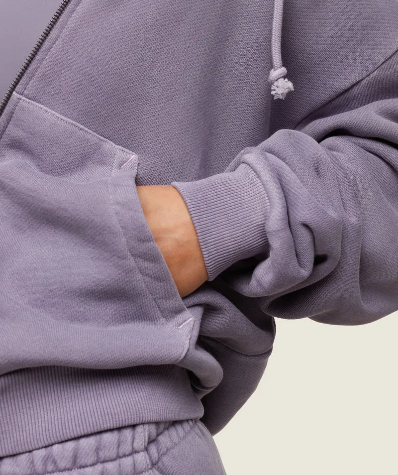 Gymshark Comfort Oversized Full Zip Hoodie - Fog Purple/Pigment Garment Dye + Wash