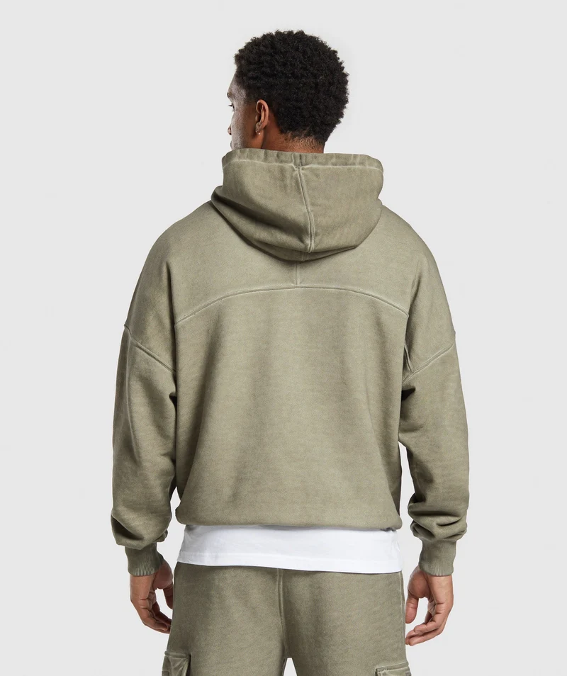 Gymshark Heavyweight Washed Hoodie - Utility Green/Solid Flat Oil Dye