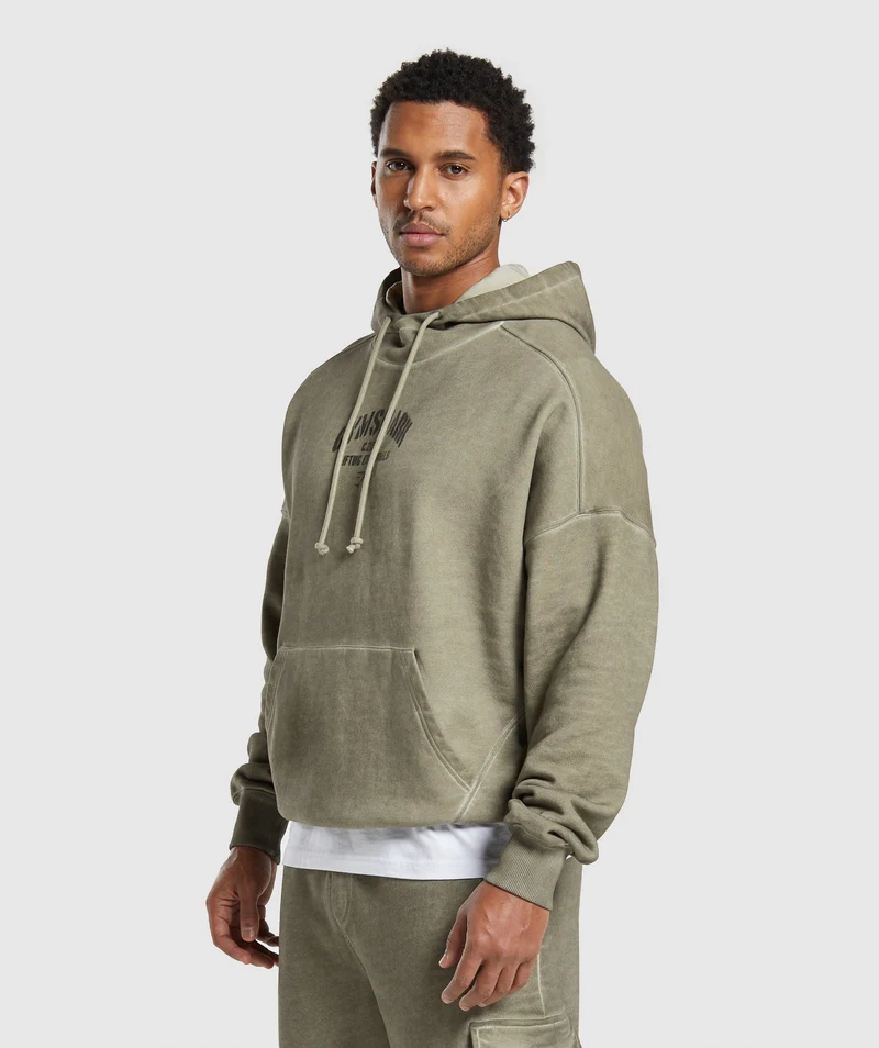 Gymshark Heavyweight Washed Hoodie - Utility Green/Solid Flat Oil Dye