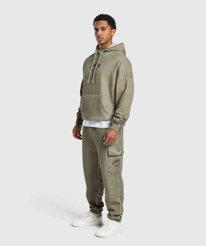Gymshark Heavyweight Washed Hoodie - Utility Green/Solid Flat Oil Dye