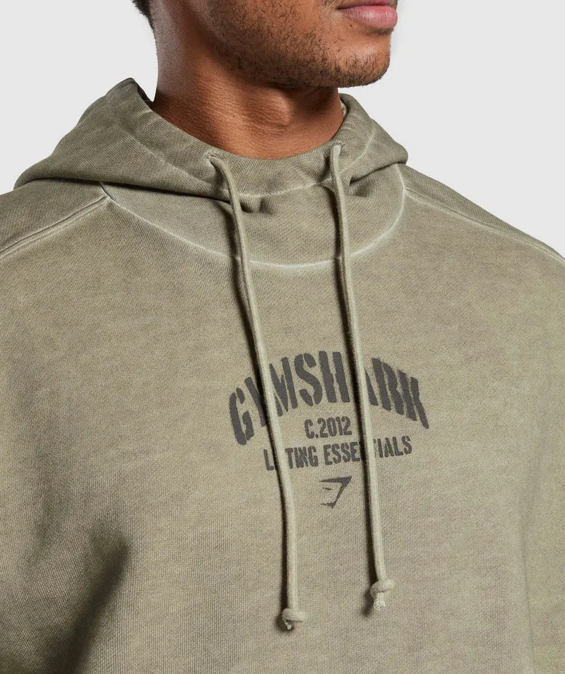 Gymshark Heavyweight Washed Hoodie - Utility Green/Solid Flat Oil Dye