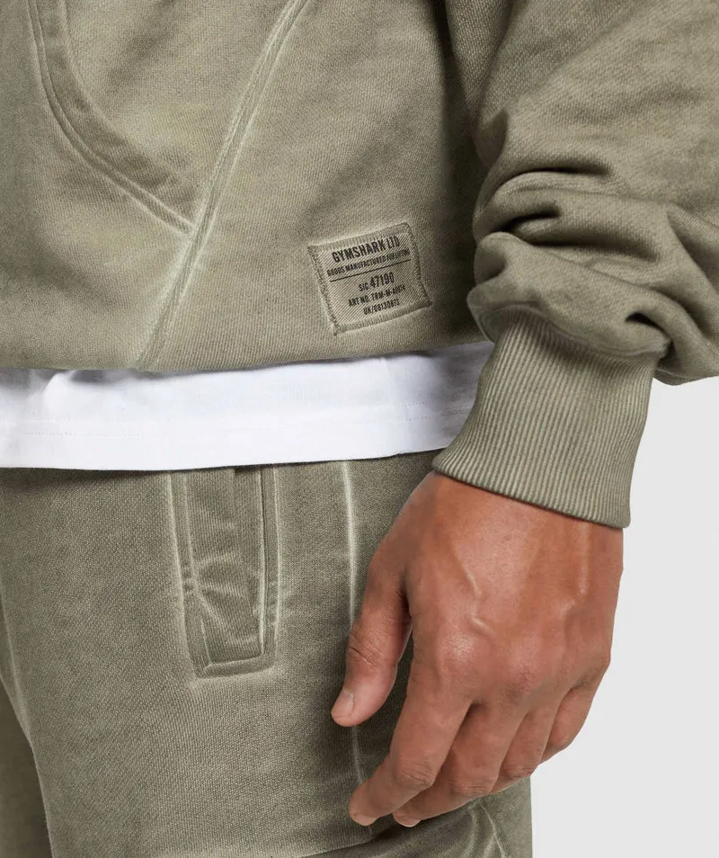 Gymshark Heavyweight Washed Hoodie - Utility Green/Solid Flat Oil Dye