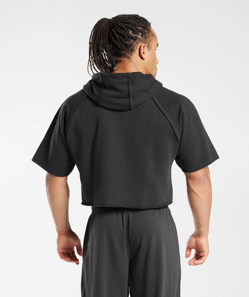 Gymshark Legacy Short Sleeve Crop Hoodie - Black