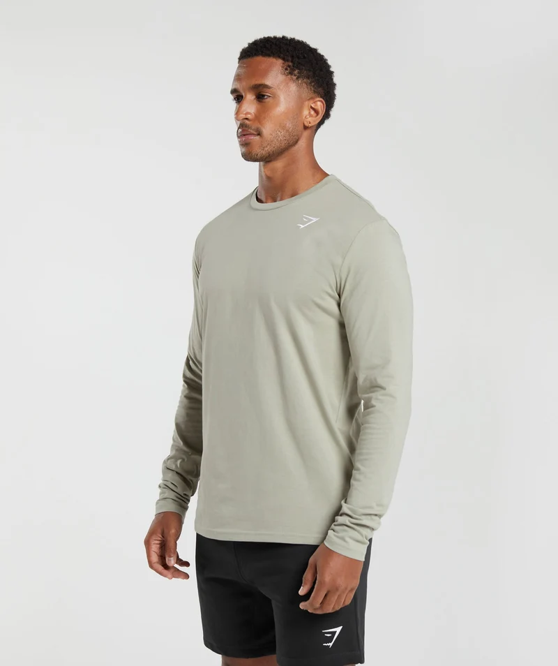 Gymshark Crest Long Sleeve T-Shirt - Stone Grey