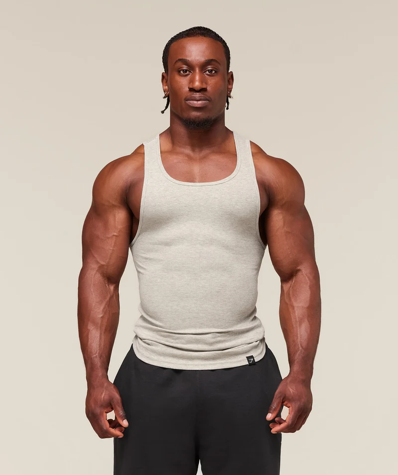 Gymshark Ribbed Tank 3 Pack - White/Black/Stone Grey Marl