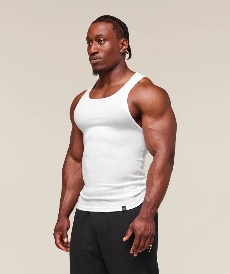 Gymshark Ribbed Tank 3 Pack - White/Black/Stone Grey Marl