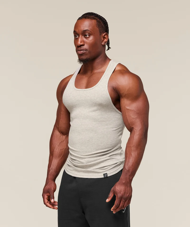 Gymshark Ribbed Tank 3 Pack - White/Black/Stone Grey Marl