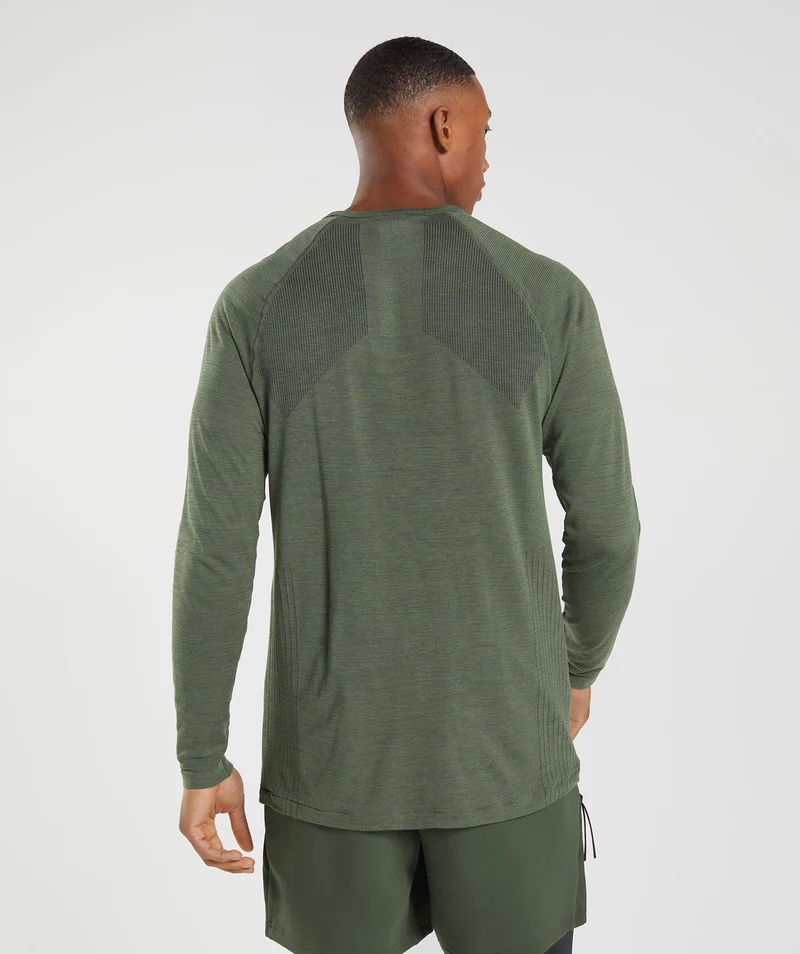 Gymshark Retake Seamless Long Sleeve T-Shirt - Core Olive/Black Marl