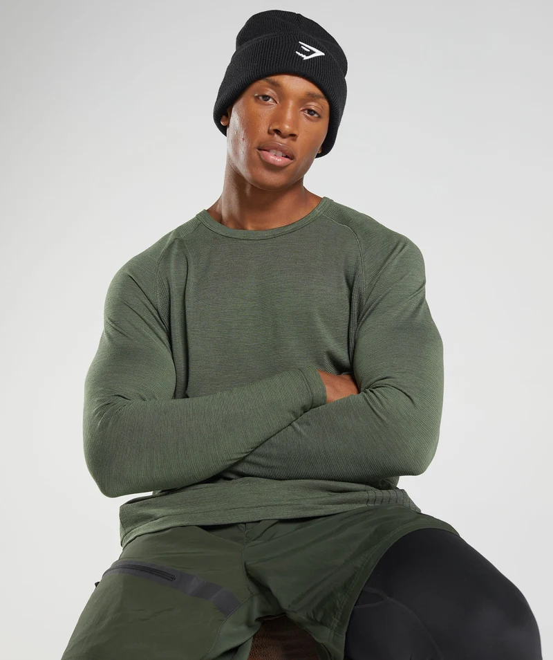 Gymshark Retake Seamless Long Sleeve T-Shirt - Core Olive/Black Marl
