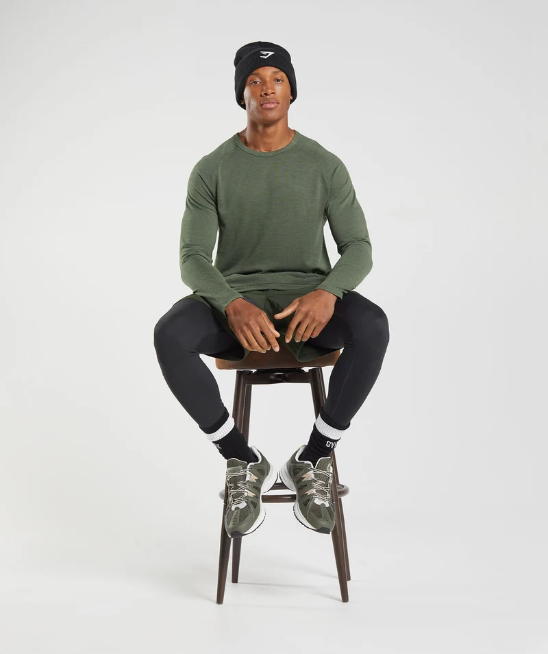 Gymshark Retake Seamless Long Sleeve T-Shirt - Core Olive/Black Marl