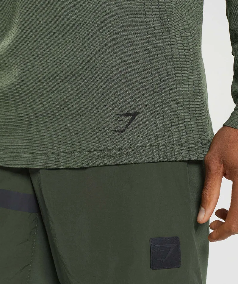 Gymshark Retake Seamless Long Sleeve T-Shirt - Core Olive/Black Marl