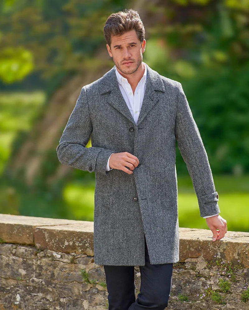 Herren Blazermantel "Billy" aus Harris Tweed in black Herringbone