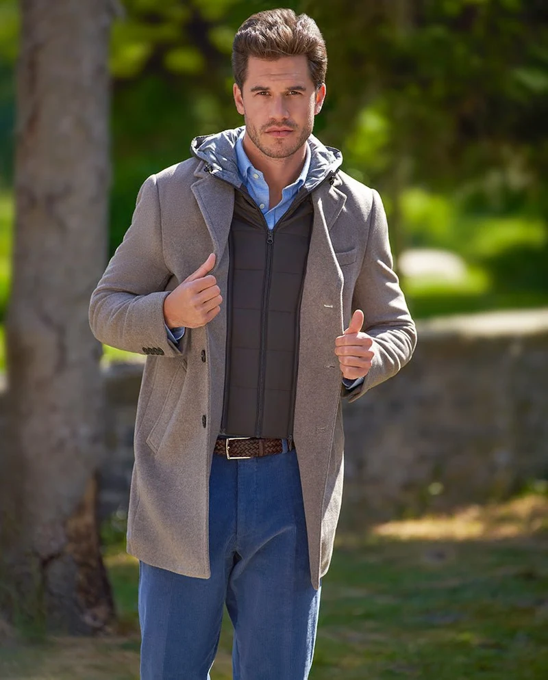 Herren Kurzmantel "Flynston" mit Westeneinsatz in taupe