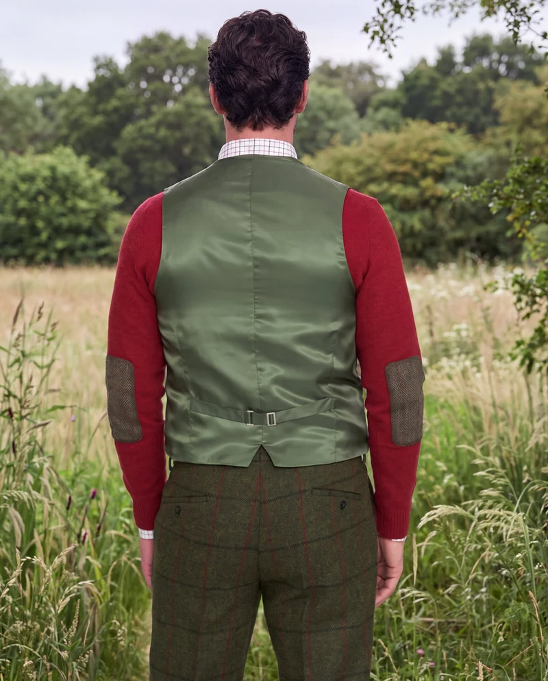 Tailor - Harris Tweed Weste mit Seidenrücken in "Green Overcheck"