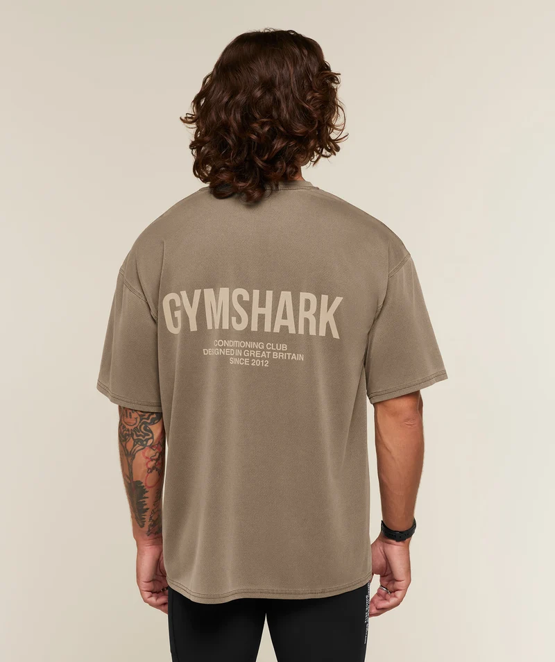 Gymshark Conditioning Club Washed T-Shirt - Trail Brown/Vanilla Beige/Wash