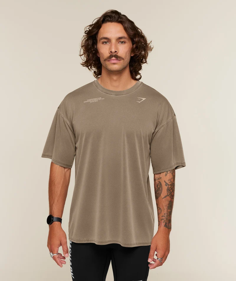 Gymshark Conditioning Club Washed T-Shirt - Trail Brown/Vanilla Beige/Wash
