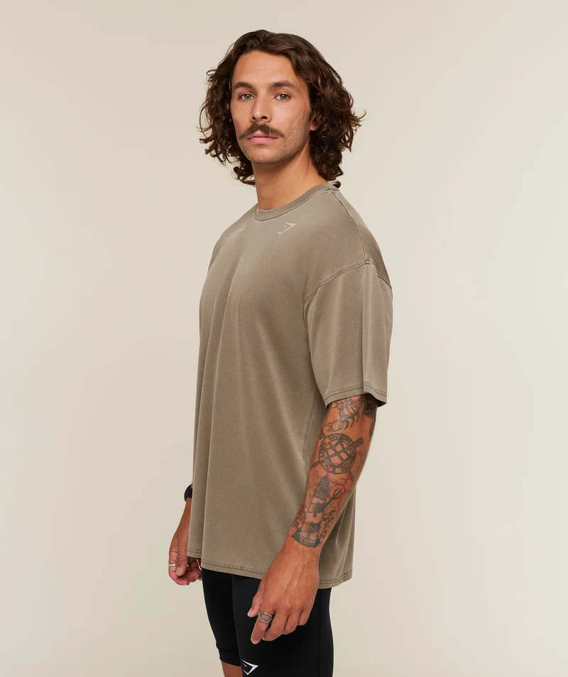 Gymshark Conditioning Club Washed T-Shirt - Trail Brown/Vanilla Beige/Wash