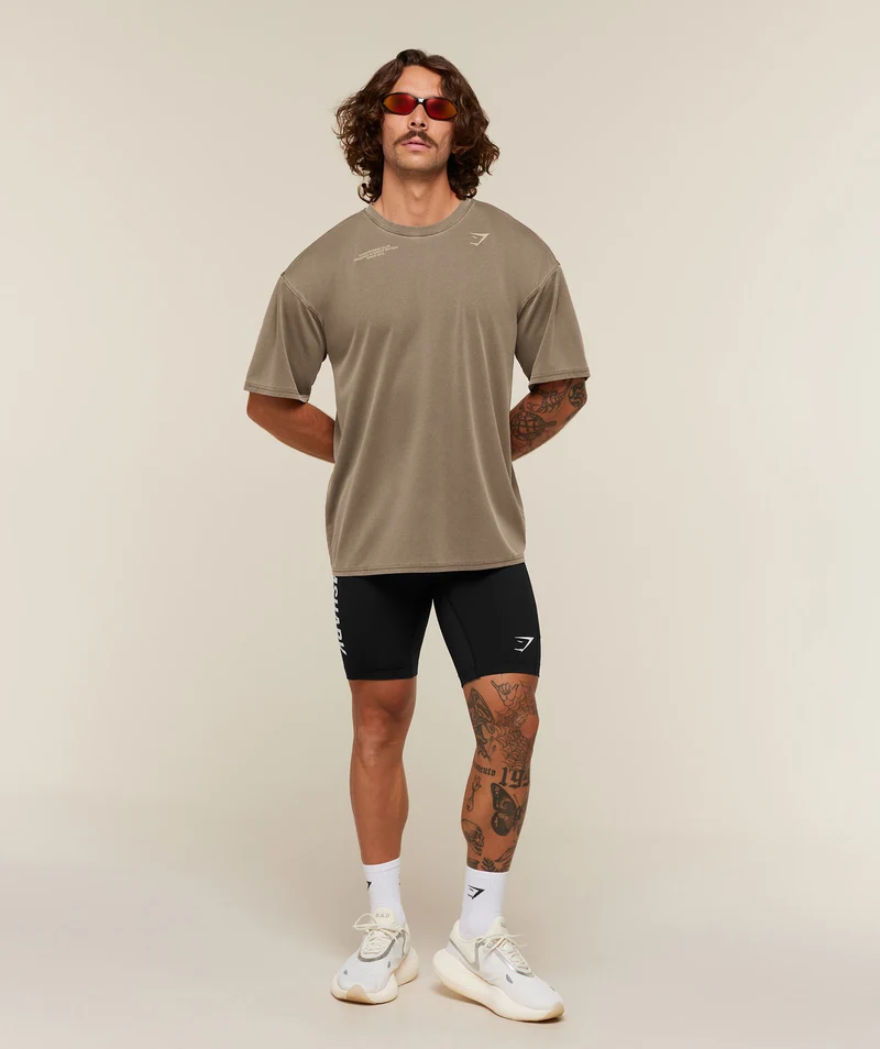 Gymshark Conditioning Club Washed T-Shirt - Trail Brown/Vanilla Beige/Wash