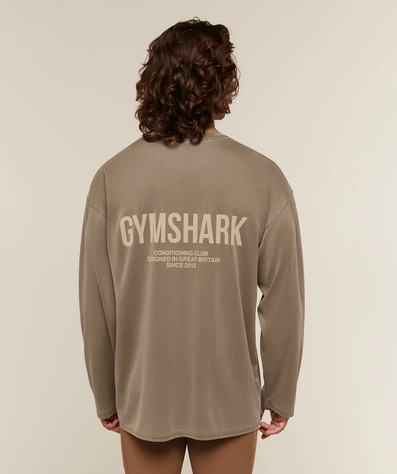 Gymshark Conditioning Club Washed Long Sleeve T-Shirt - Trail Brown/Vanilla Beige/Wash