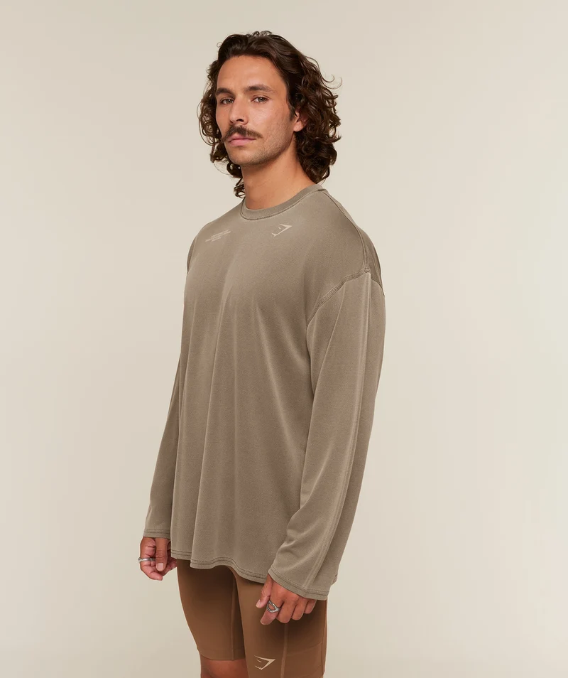 Gymshark Conditioning Club Washed Long Sleeve T-Shirt - Trail Brown/Vanilla Beige/Wash