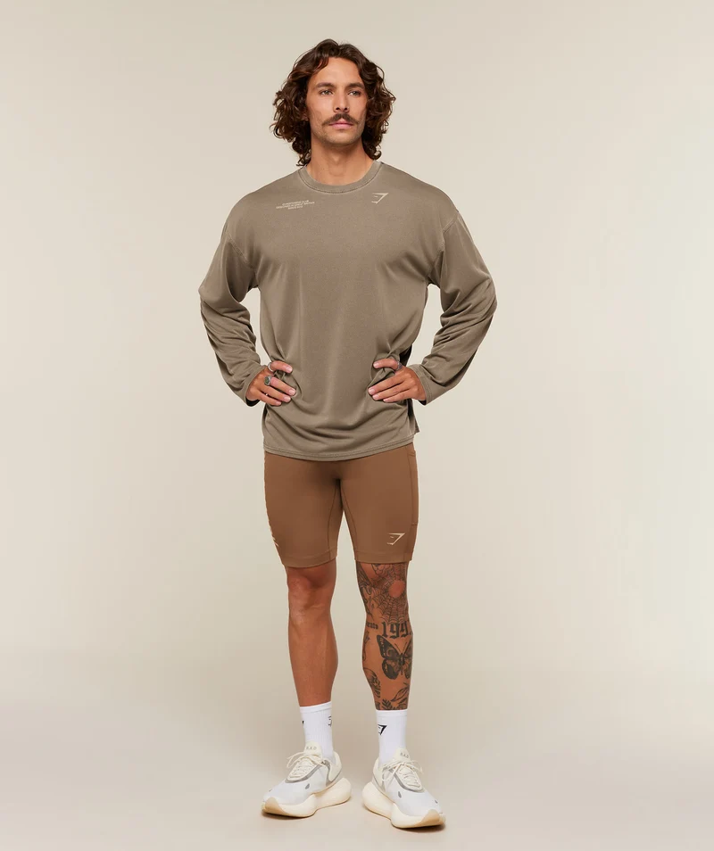Gymshark Conditioning Club Washed Long Sleeve T-Shirt - Trail Brown/Vanilla Beige/Wash
