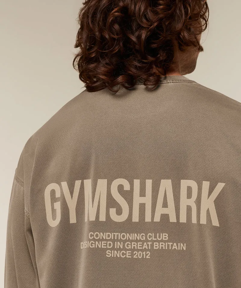 Gymshark Conditioning Club Washed Long Sleeve T-Shirt - Trail Brown/Vanilla Beige/Wash