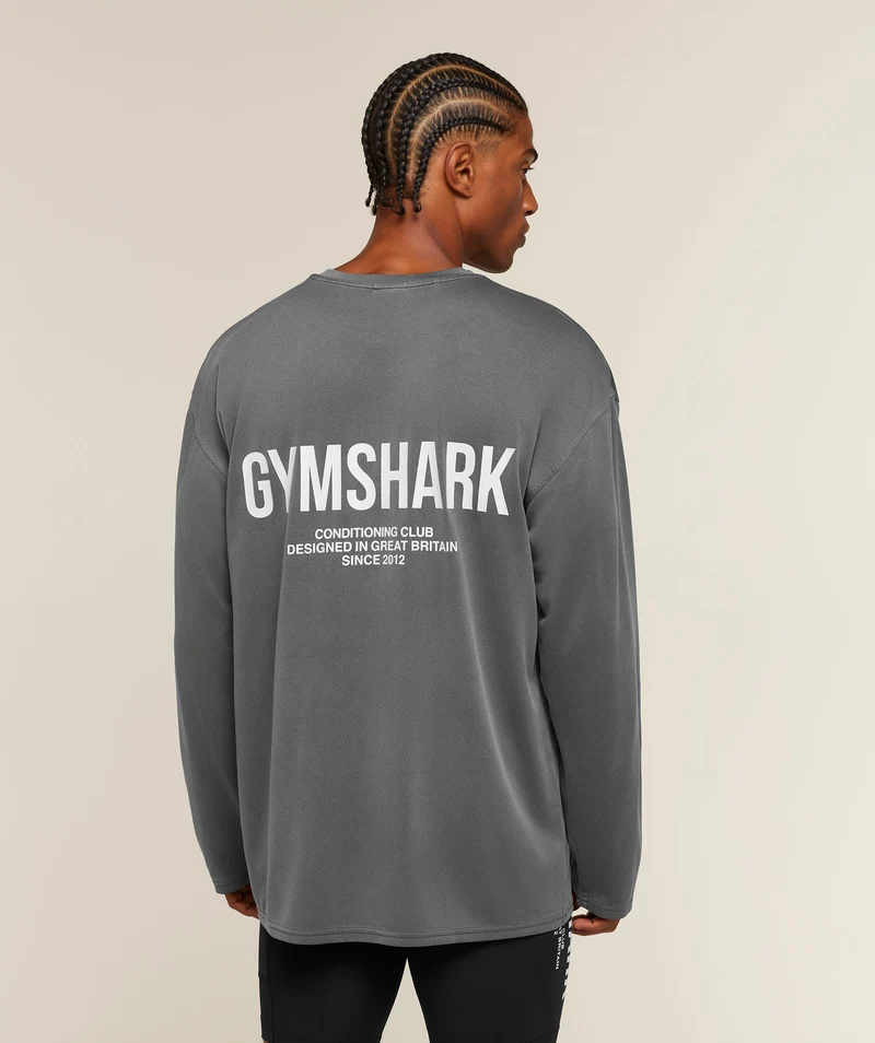 Gymshark Conditioning Club Washed Long Sleeve T-Shirt - Black/White/Wash