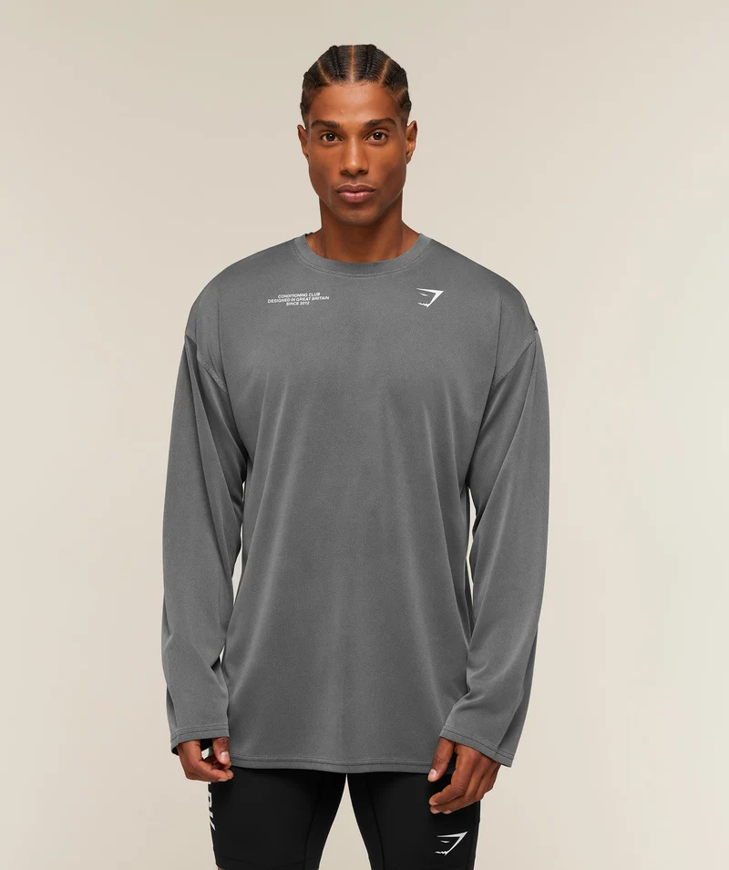 Gymshark Conditioning Club Washed Long Sleeve T-Shirt - Black/White/Wash