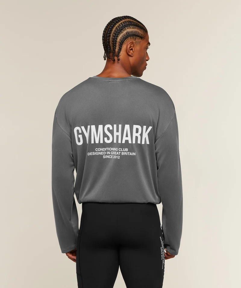 Gymshark Conditioning Club Washed Long Sleeve T-Shirt - Black/White/Wash
