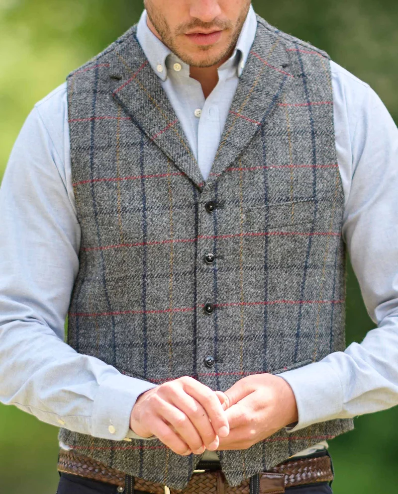 Harris Tweed Weste "Wales" in anthra check