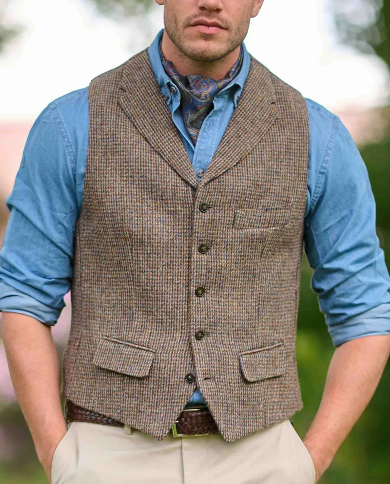 Harris Tweed Weste "Wales" in buntem Hahnentritt
