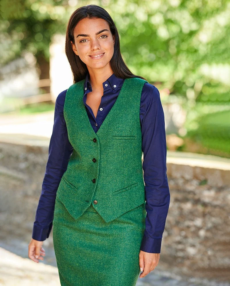 Damen Harris Tweed Weste "Lea" in green twill