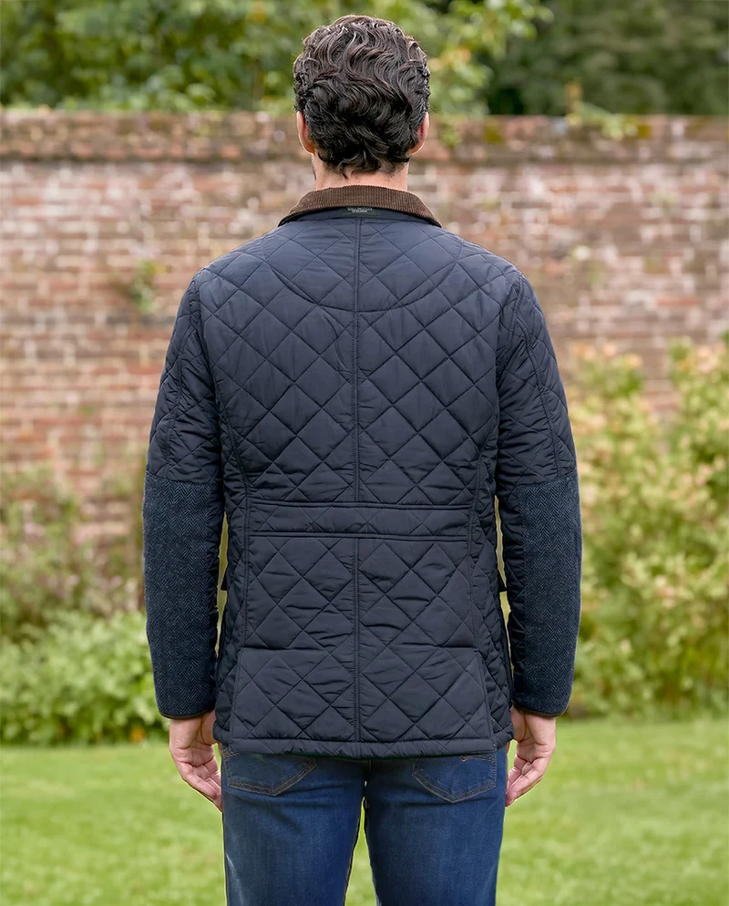 Herren Steppjacke "Boston" in navy mit Harris Tweed Applikationen