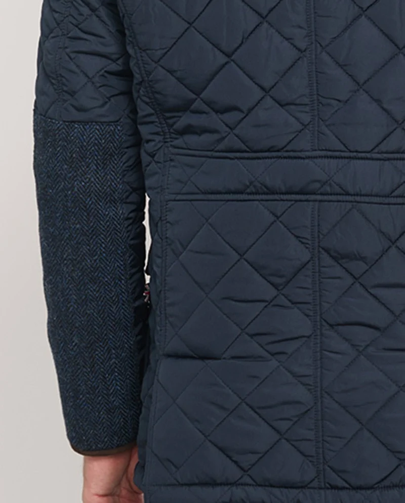 Herren Steppjacke "Boston" in navy mit Harris Tweed Applikationen