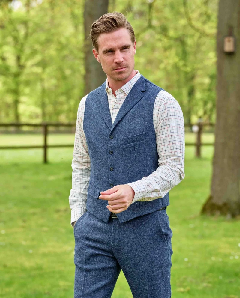 Harris Tweed Weste "Wales" in blue shadow