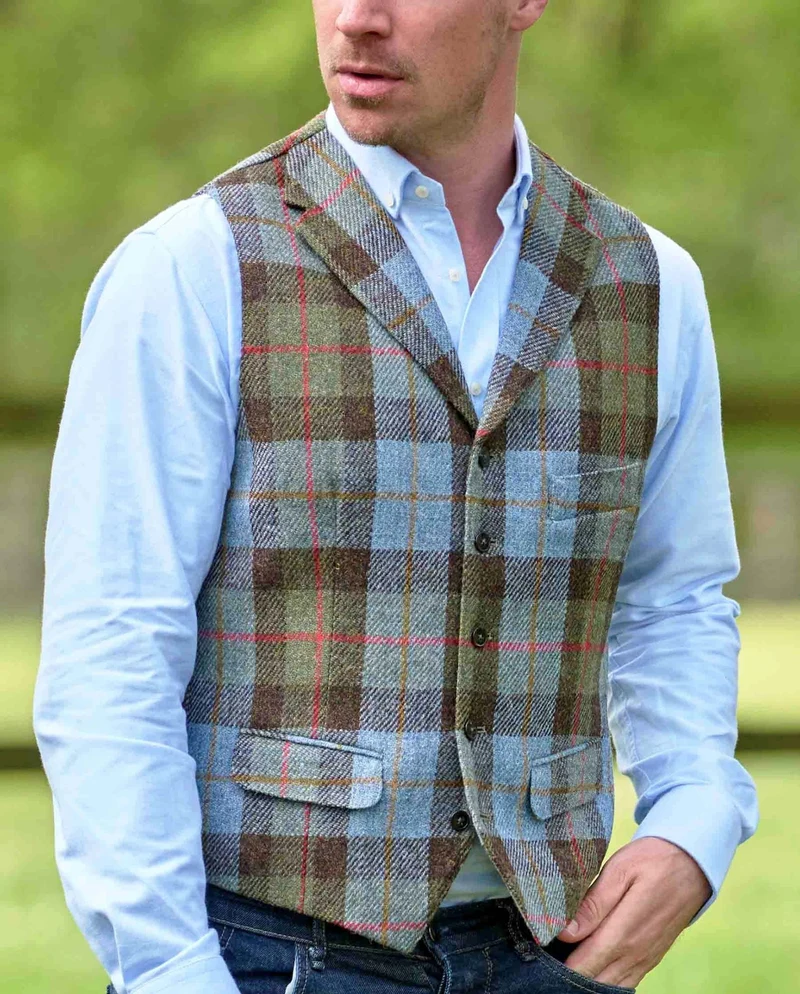 Harris Tweed Weste "Wales" im Highland Check