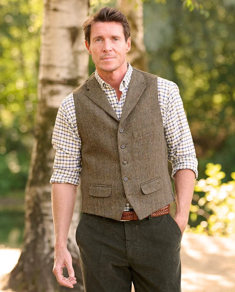 Harris Tweed Weste "Wales" in evergreen