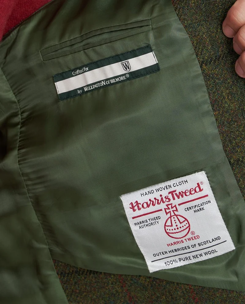 Harris Tweed Weste "Wales" in green Overcheck