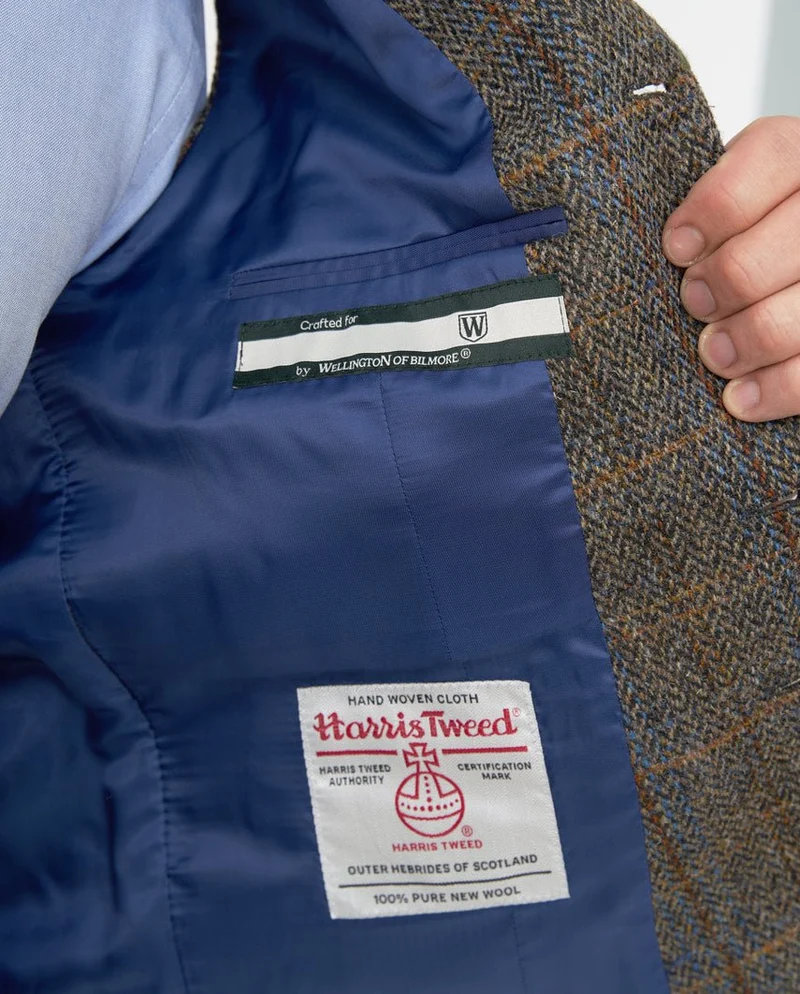 Harris Tweed Weste "Wales" in green blue Herringbone